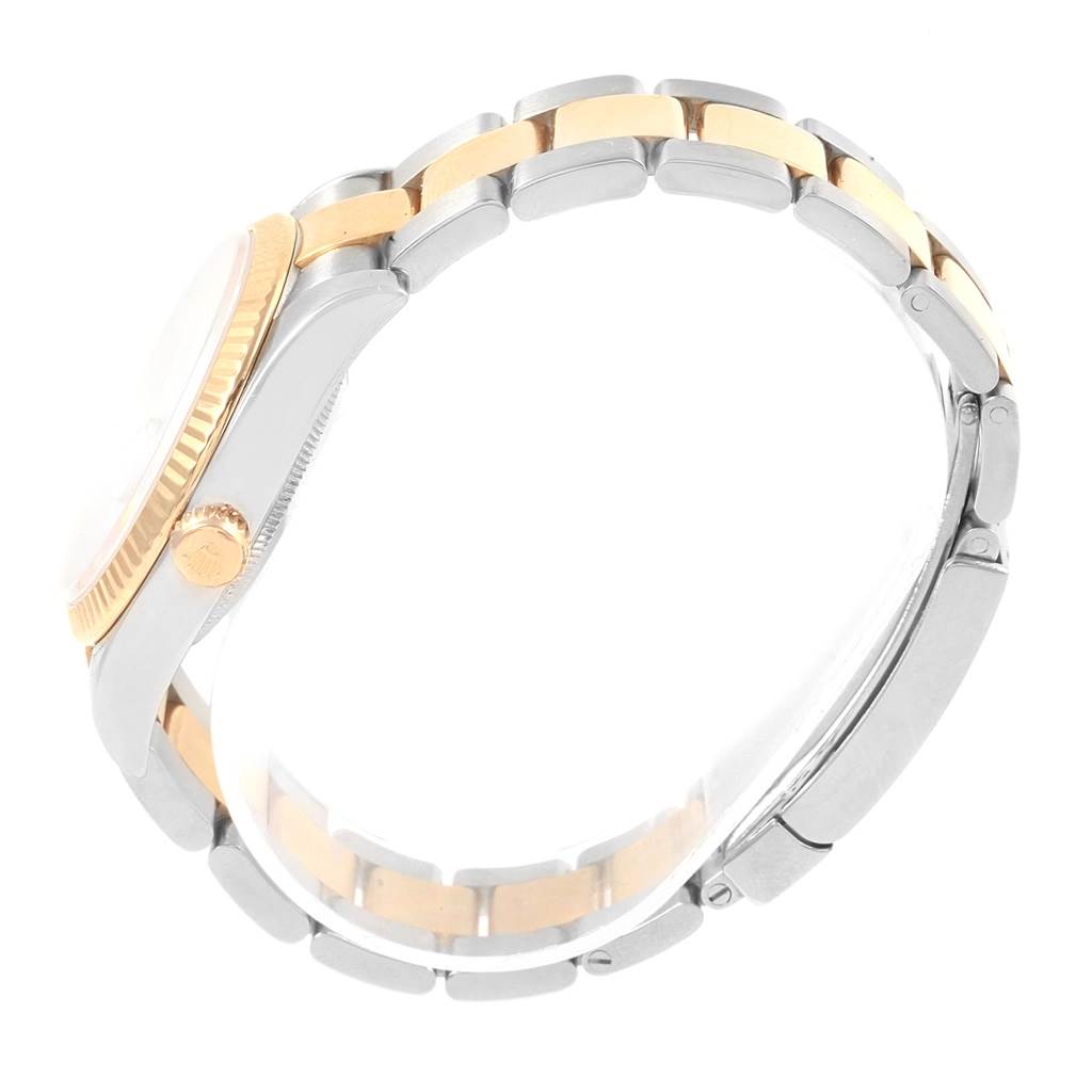 The image shows a side view of a Rolex Datejust 116233 Men's Stainless Steel White Dial 116233 Men's Stainless Steel White Dial watch, highlighting the bracelet, crown, and part of the case.