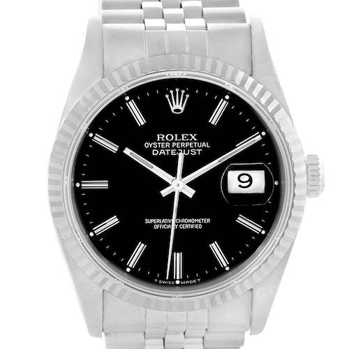 Photo of Rolex Datejust Steel White Gold Black Dial Mens Watch 16234 Box Papers