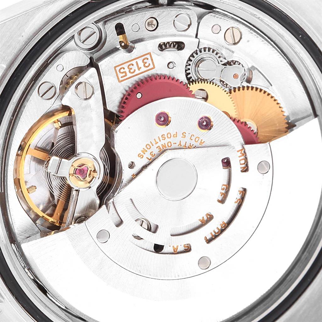 This image shows the internal mechanics and movement of a Rolex Datejust 16200 Men's Stainless Steel Black Dial 16200 Men's Stainless Steel Black Dial watch, viewed from the back case.