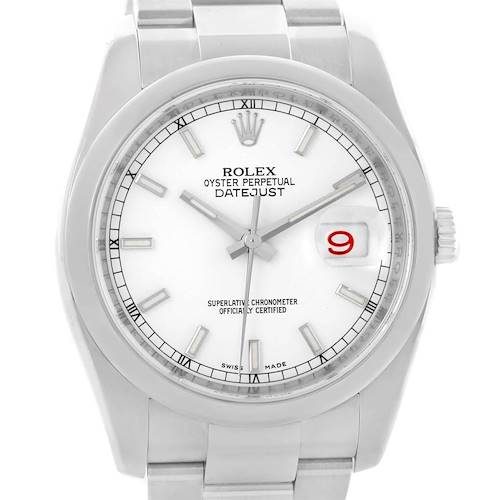 Photo of Rolex Datejust White Baton Dial Steel Mens Watch 116200