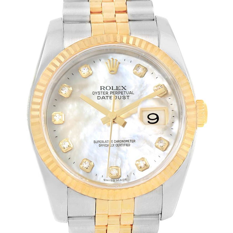 Rolex Datejust 36 Steel Yellow Gold MOP Diamond Unisex Watch 116233 SwissWatchExpo