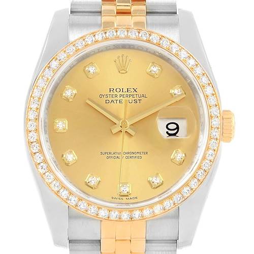 Photo of Rolex Datejust 36 Steel Yellow Gold Diamond Dial Bezel Watch 116243