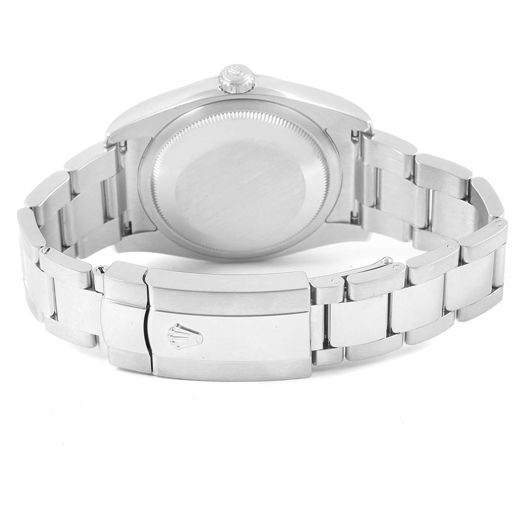 The image shows the back view of a Rolex Datejust 116200 Men's Stainless Steel Blue Dial 116200 Men's Stainless Steel Blue Dial watch, highlighting the clasp, bracelet, case back, and crown.