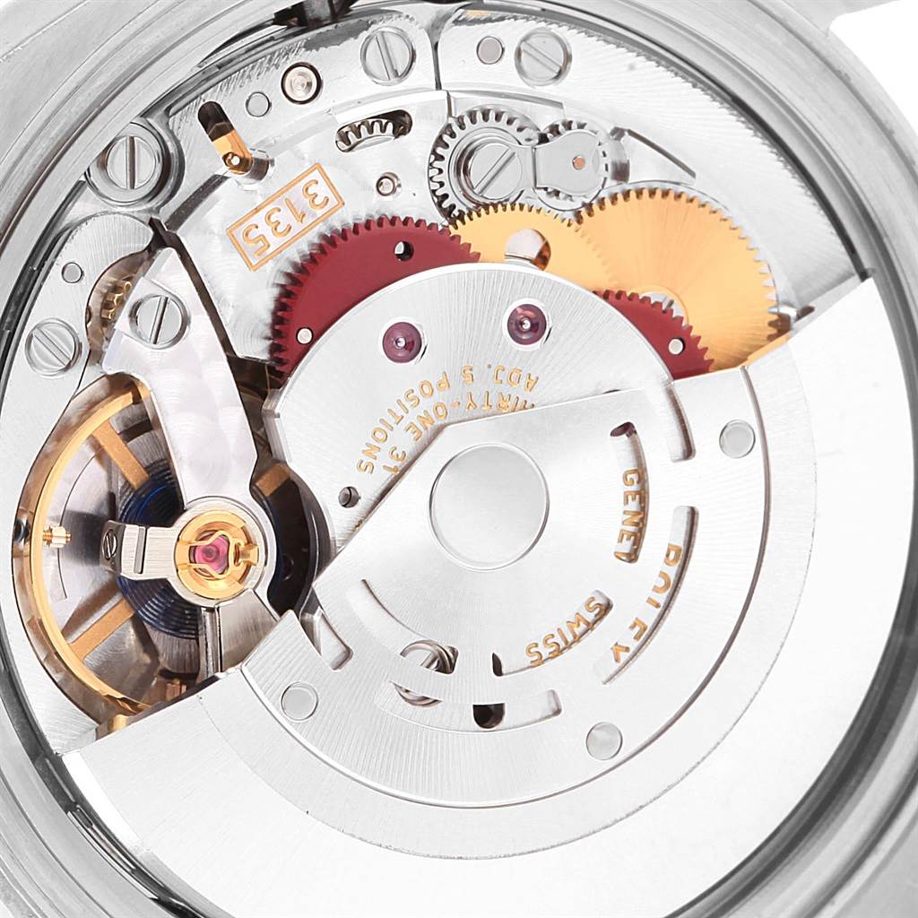 The image shows the internal mechanical movement of a Rolex Datejust 116200 Men's Stainless Steel Blue Dial 116200 Men's Stainless Steel Blue Dial watch.