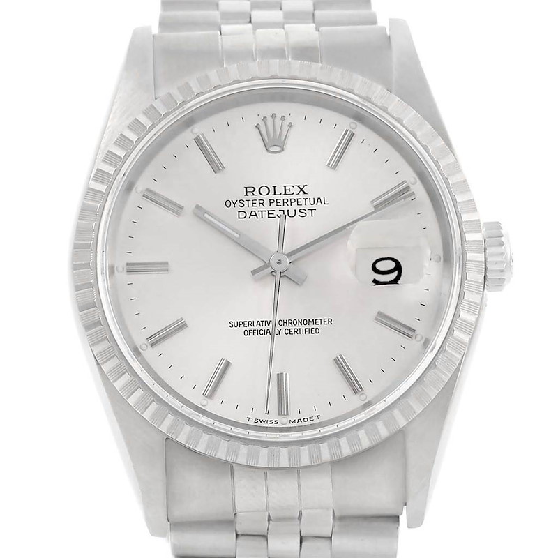 Rolex Datejust Silver Dial Jubilee Bracelet Steel Mens Watch 16220 SwissWatchExpo