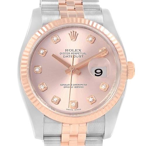 Photo of Rolex Datejust 36 Pink Dial Steel EveRose Gold Diamond Watch 116231