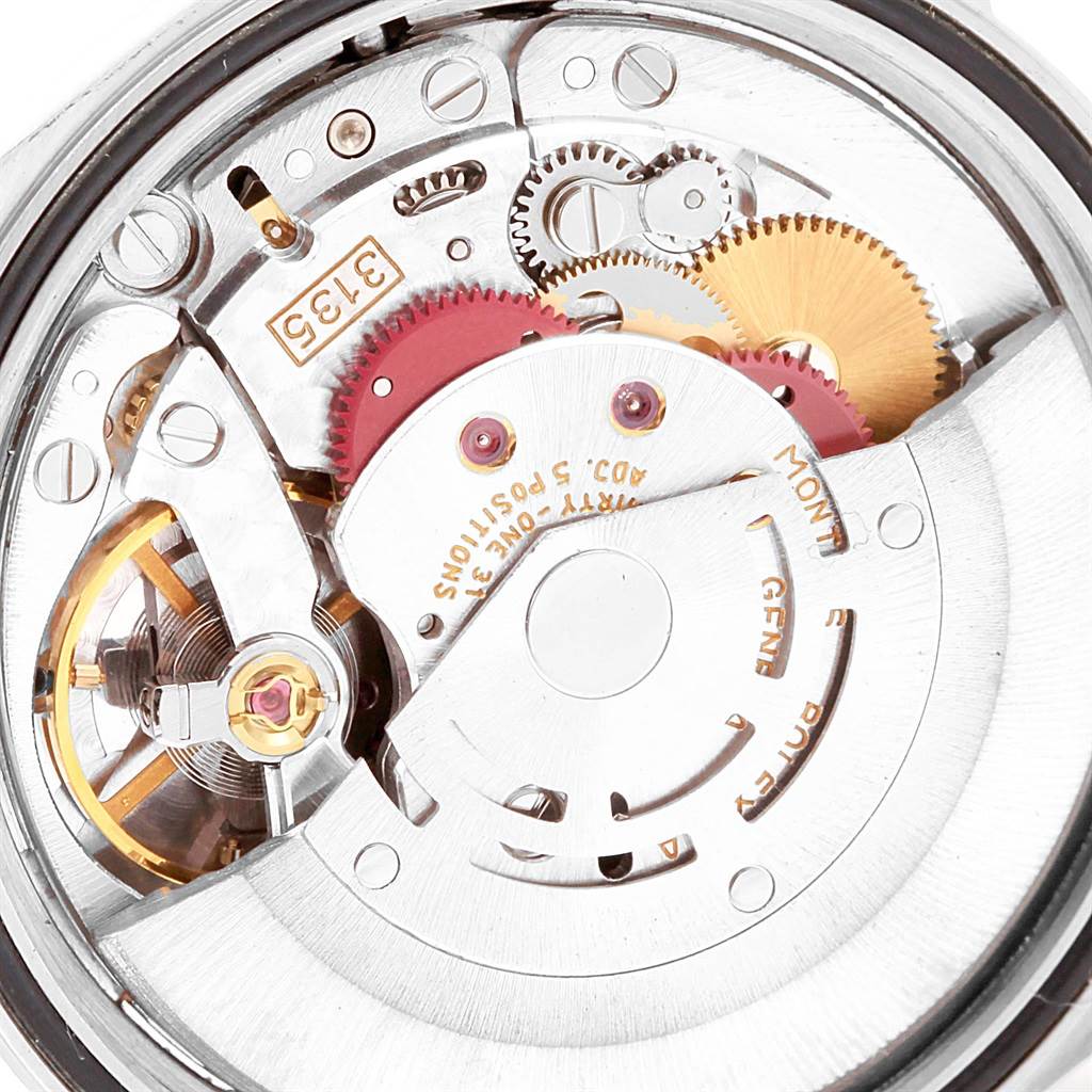 This image shows the internal mechanical movement of a Rolex Datejust 16234 Men's Stainless Steel Silver Dial 16234 Men's Stainless Steel Silver Dial watch from an overhead angle.