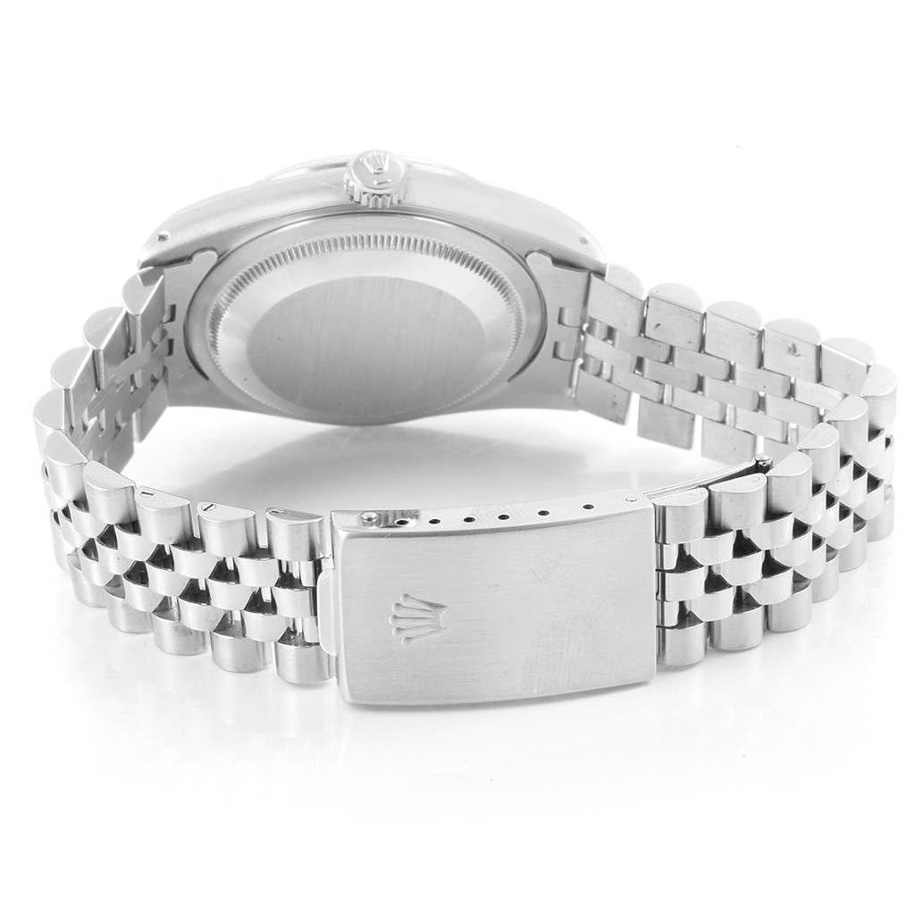 This image shows the back of a Rolex Datejust 16234 Men's Stainless Steel Silver Dial 16234 Men's Stainless Steel Silver Dial watch, focusing on the case back, bracelet, and clasp.