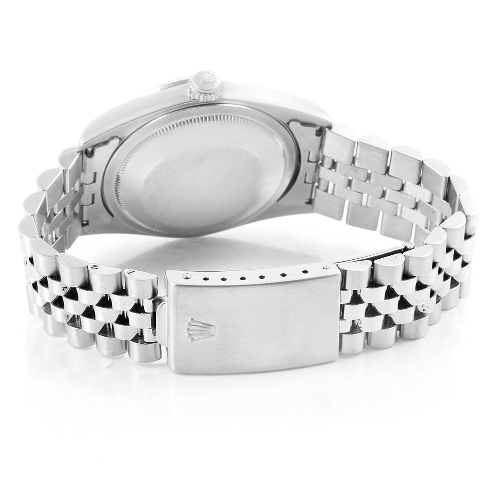 The image shows the back case, crown, and bracelet with clasp of the Rolex Datejust 16234 Men's Stainless Steel Black Dial 16234 Men's Stainless Steel Black Dial watch.