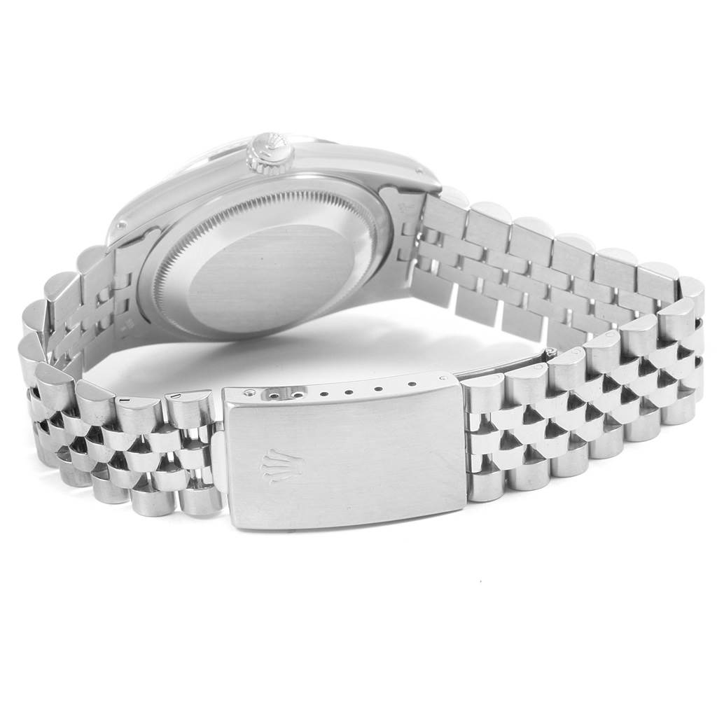 This image shows the back case and bracelet clasp of a Rolex Datejust 16234 Men's Stainless Steel Silver Dial 16234 Men's Stainless Steel Silver Dial watch.