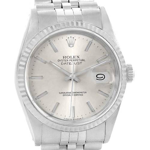 Photo of Rolex Datejust 36 Steel White Gold Silver Dial Fluted Bezel Watch 16234