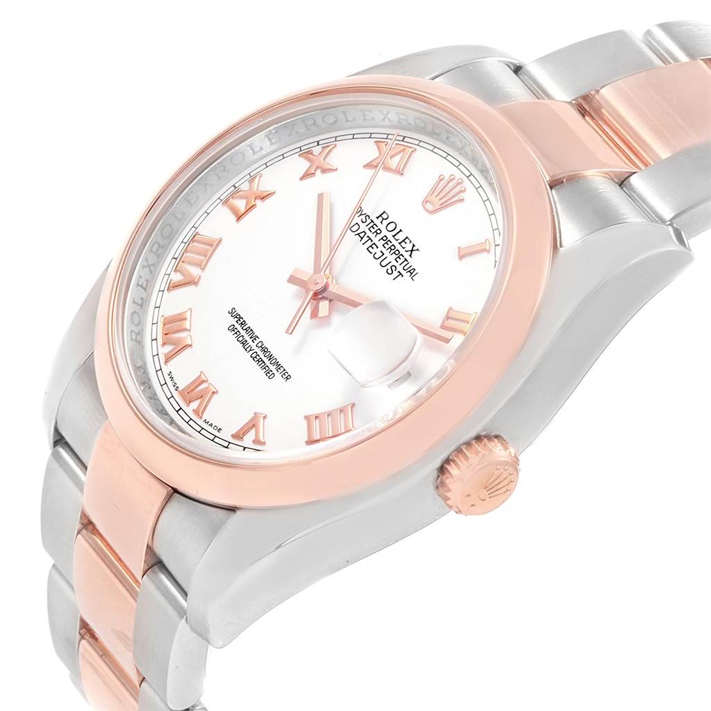 The image shows a side and angled view of the Rolex Datejust 116201 Men's Steel and Gold (two tone) White Dial 116201 Men's Steel and Gold (two tone) White Dial watch, highlighting its face, bezel, crown, and part of the bracelet.