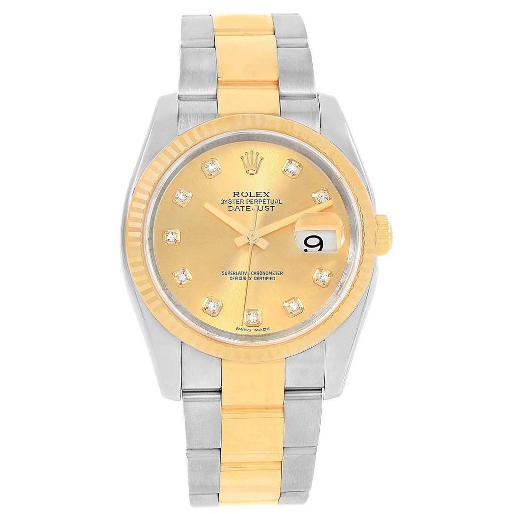 The image shows a Rolex Datejust 116233 Men's Stainless Steel Champagne Dial 116233 Men's Stainless Steel Champagne Dial watch from the front, featuring its dial, bezel, crown, and bracelet.