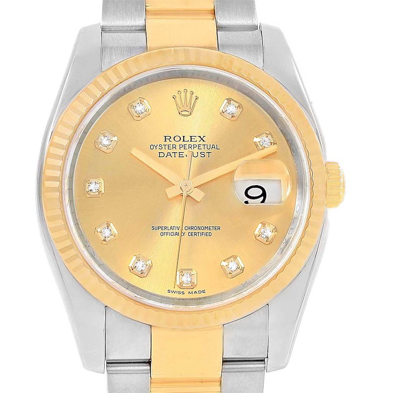 Rolex Datejust 36 Steel Yellow Gold Diamond Dial Mens Watch 116233 SwissWatchExpo