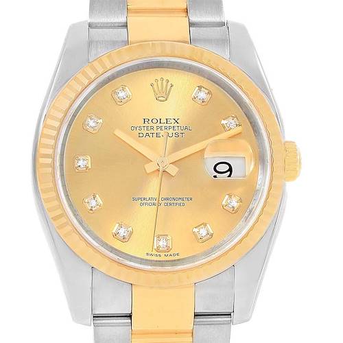Photo of Rolex Datejust 36 Steel Yellow Gold Diamond Dial Mens Watch 116233