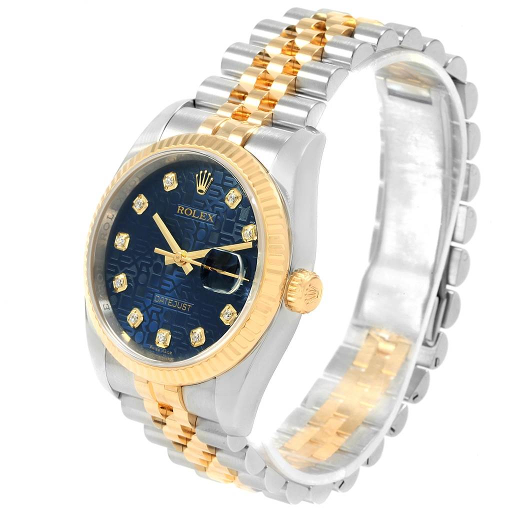 Rolex Datejust 36 Steel Yellow Gold Blue Diamond Dial Watch 116233 Box ...
