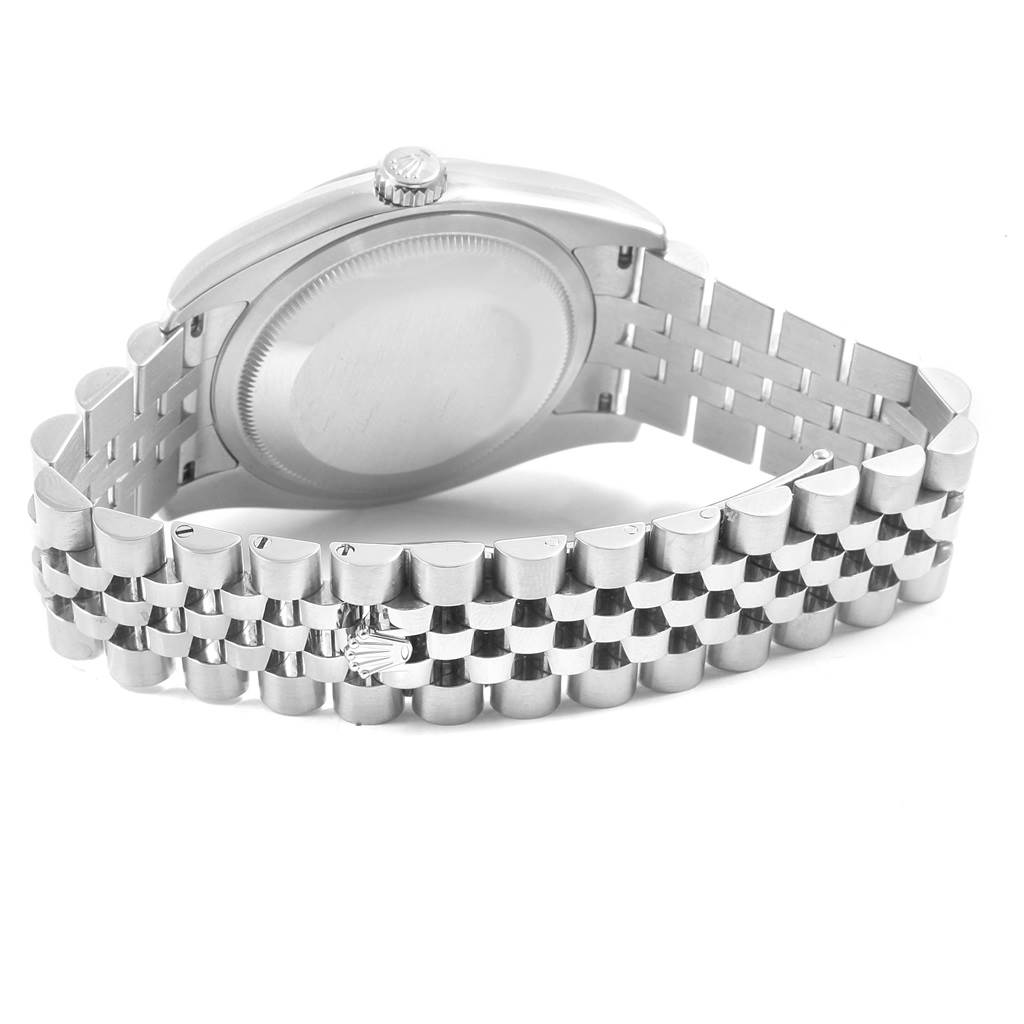 The image shows the back and bracelet of a Rolex Datejust 116200 Men's Stainless Steel Black Dial 116200 Men's Stainless Steel Black Dial watch from a rear angle.