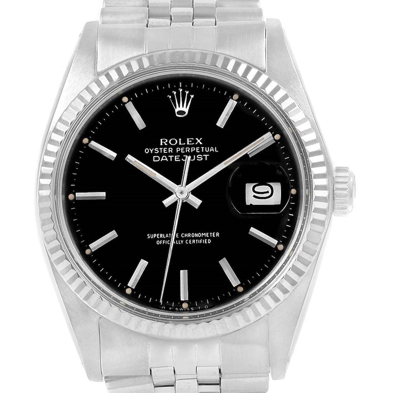 Rolex Datejust Black Dial Jubilee Bracelet Vintage Mens Watch 1601 SwissWatchExpo