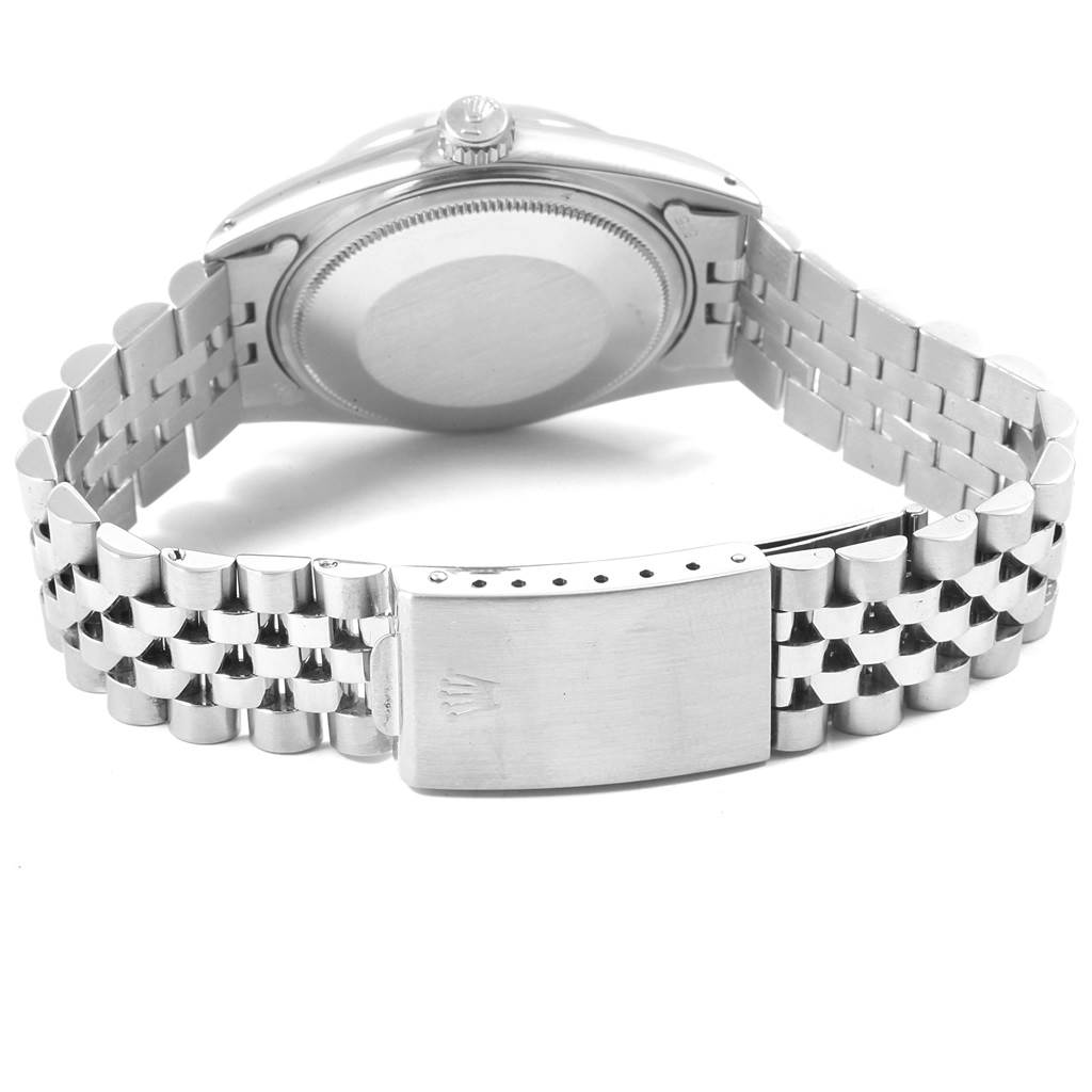 The image shows the back and bracelet clasp of a Rolex Datejust 1601 Men's Stainless Steel Black Dial 1601 Men's Stainless Steel Black Dial watch from a rear view angle.