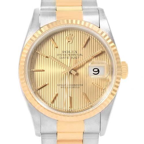 Photo of Rolex Datejust Steel Yellow Gold Tapestry Dial Mens Watch 16233 Box Papers