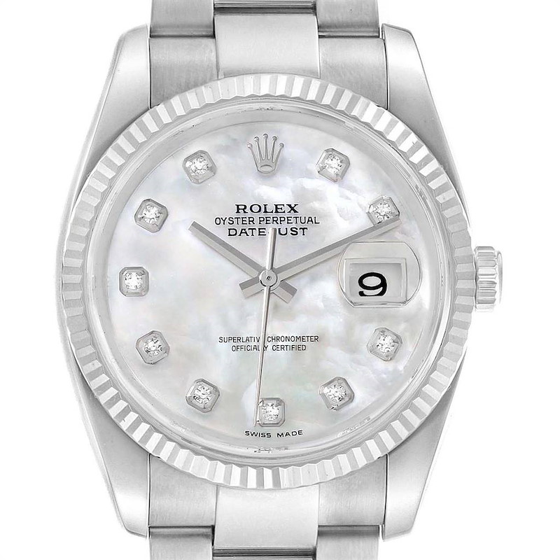 Rolex Datejust Steel White Gold MOP Diamond Watch 116234 Box Papers SwissWatchExpo