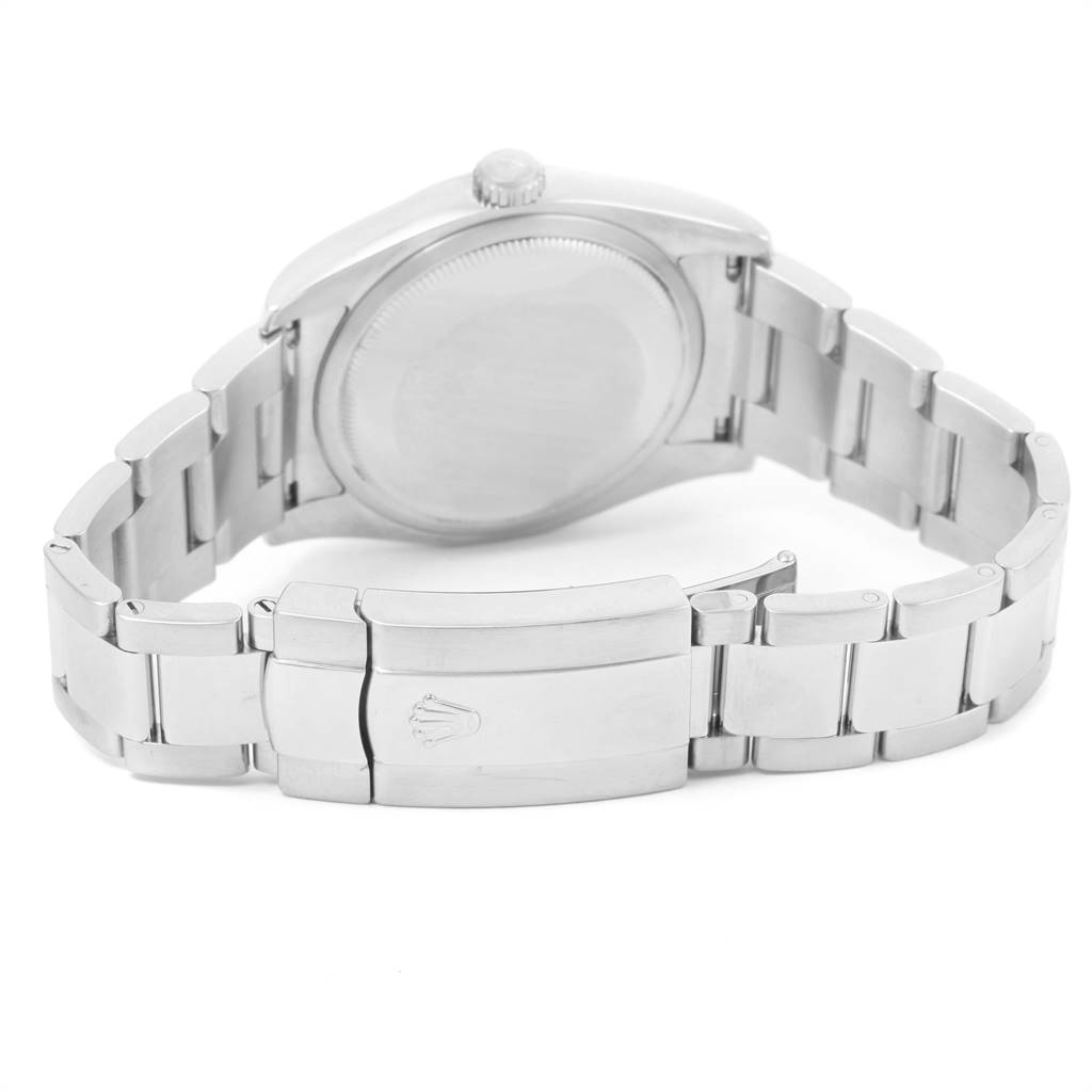 The image shows the back view of the Rolex Datejust 116234 Men's Stainless Steel Mother of Pearl Dial 116234 Men's Stainless Steel Mother of Pearl Dial watch, highlighting the clasp and bracelet.