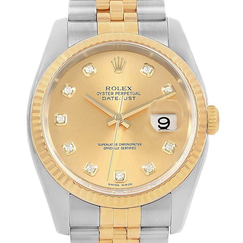 Rolex Datejust 36 Steel Yellow Gold Diamond Watch 116233 Box Papers SwissWatchExpo