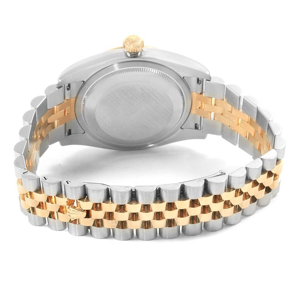 The image shows the back case and bracelet of a Rolex Datejust 116233 Men's Stainless Steel Champagne Dial 116233 Men's Stainless Steel Champagne Dial watch, highlighting its two-tone metal design.