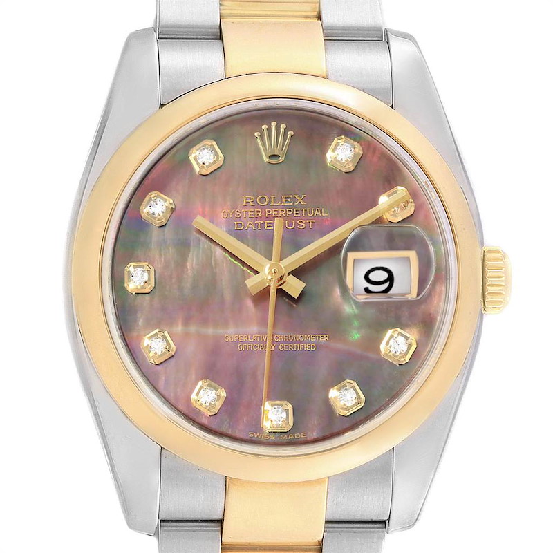 Rolex Datejust 36 Steel Yellow Gold MOP Diamond Dial Mens Watch 116203 SwissWatchExpo