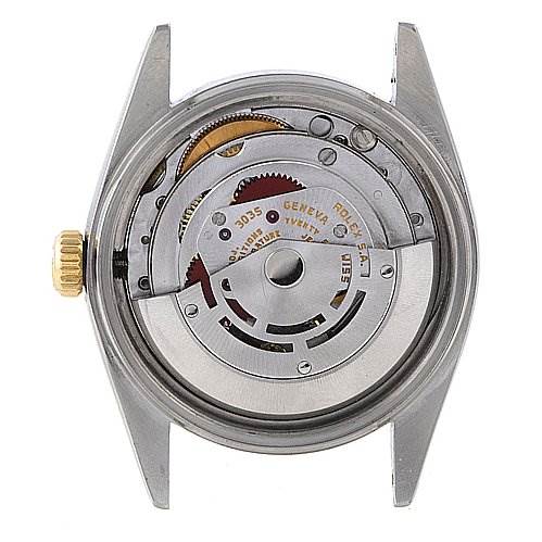 This image shows the back view of the Rolex Datejust 16013 Men's Steel and Gold (two tone) Silver Dial 16013 Men's Steel and Gold (two tone) Silver Dial watch, revealing its internal movement mechanism.