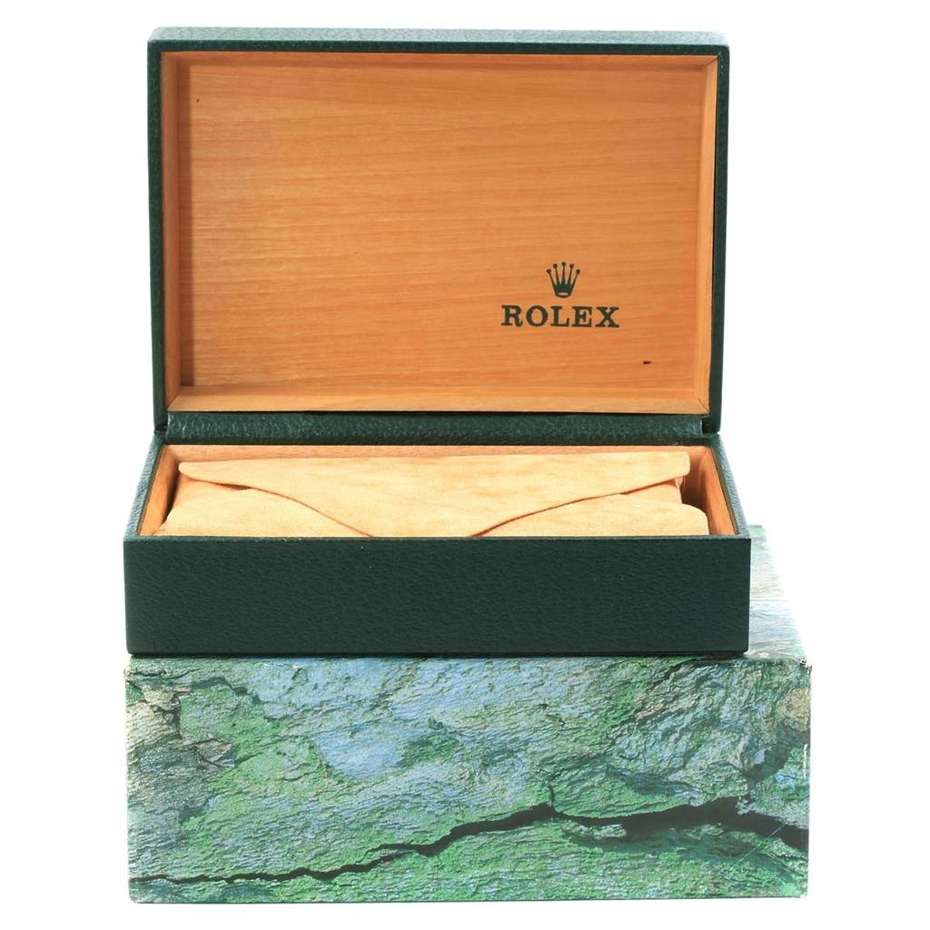 The image shows an open Rolex Datejust 16234 Men's Stainless Steel Silver Dial 16234 Men's Stainless Steel Silver Dial watch box with the inner cushion visible.