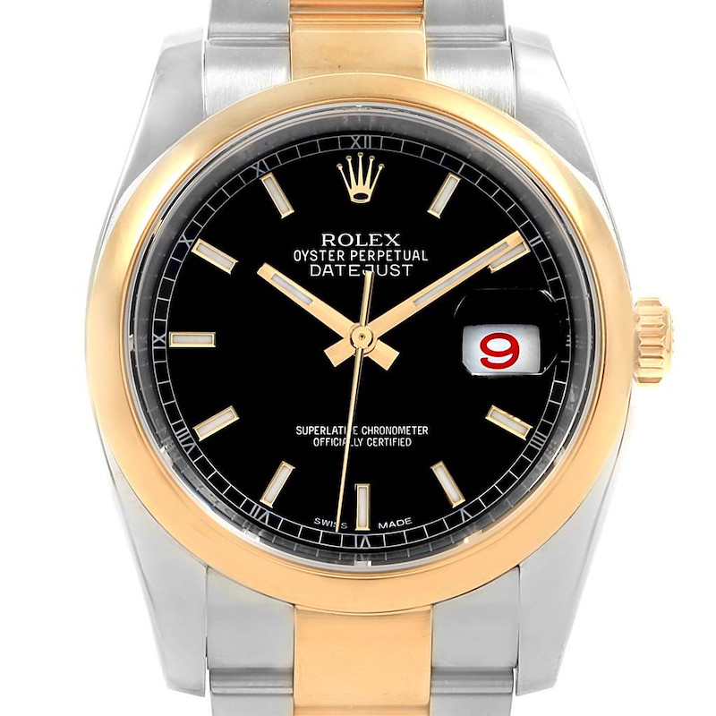 Rolex Datejust Steel Yellow Gold Black Dial Mens Watch 116203 Box Card SwissWatchExpo