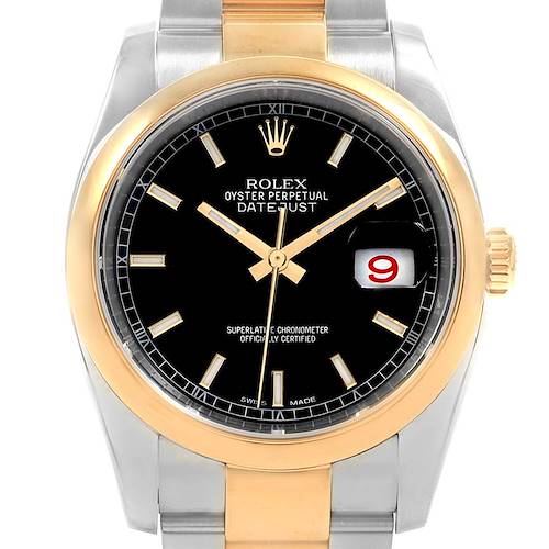 Photo of Rolex Datejust Steel Yellow Gold Black Dial Mens Watch 116203 Box Card
