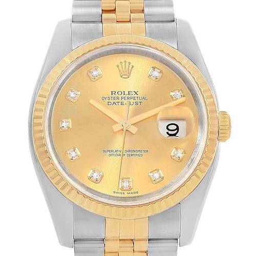Photo of Rolex Datejust 36 Steel Yellow Gold Diamond Dial Mens Watch 116233