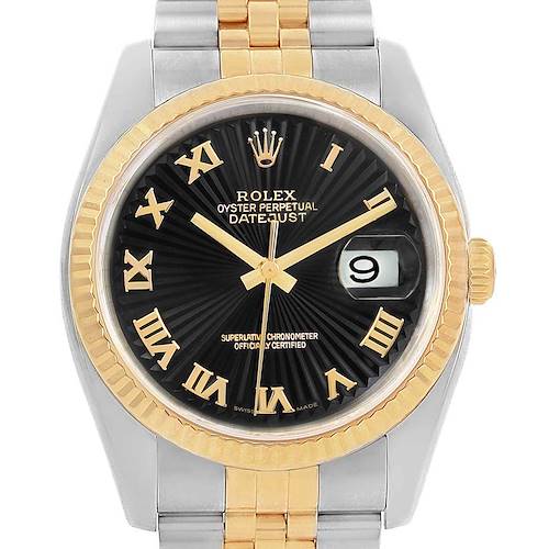 Photo of Rolex Datejust 36 Steel Yellow Gold Black Sunbeam Dial Watch 116233