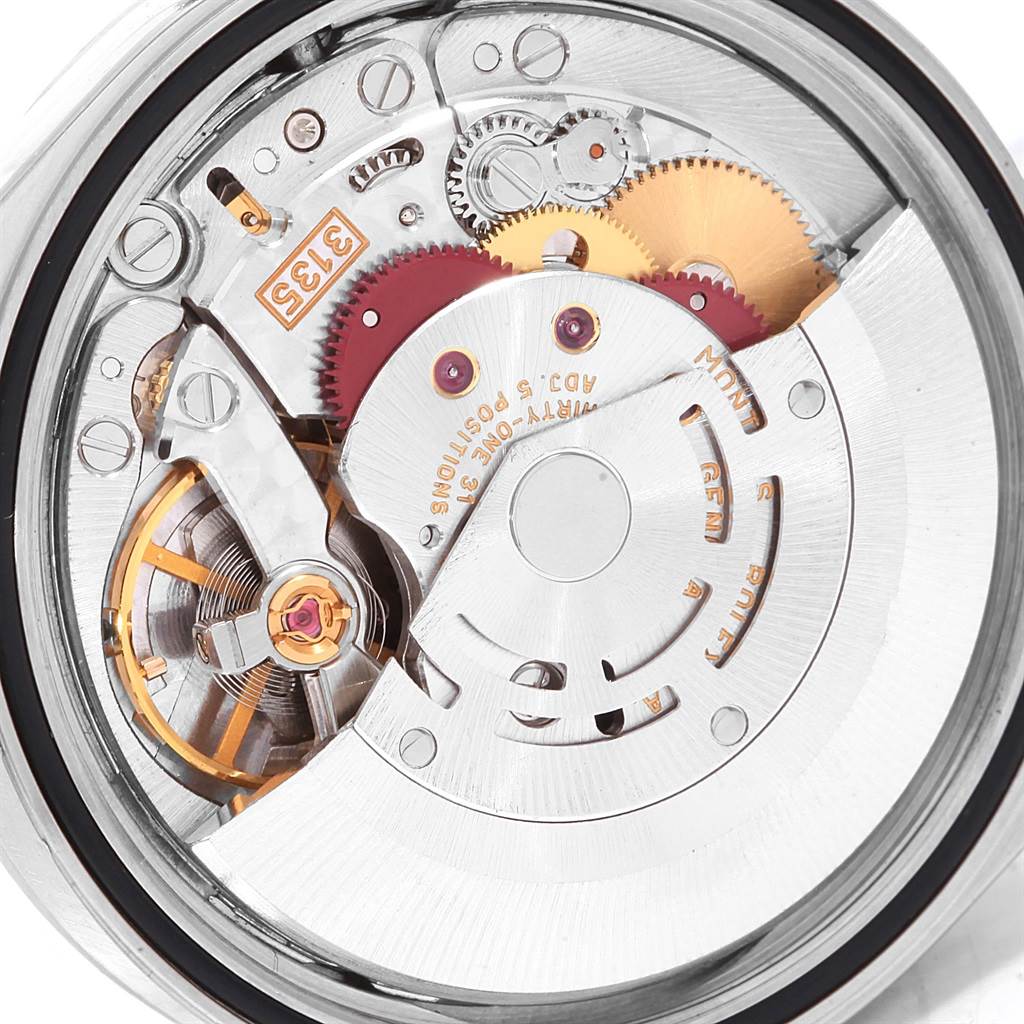 This is a close-up view showing the internal mechanics of the Rolex Datejust 16200 Men's Stainless Steel Blue Dial 16200 Men's Stainless Steel Blue Dial model.