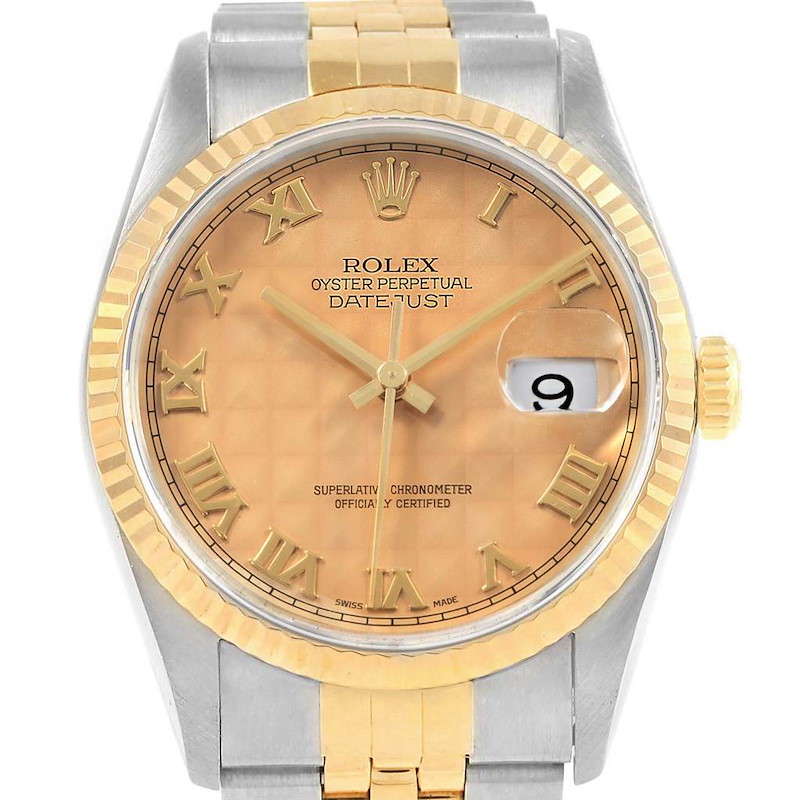 Rolex Datejust 36 Steel Yellow Gold Pyramid Dial Watch 16233 Box Papers SwissWatchExpo