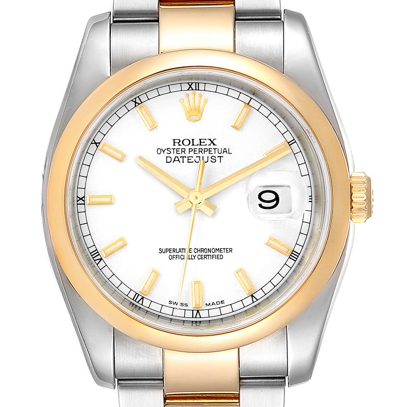 Rolex Datejust 36 Steel Yellow Gold White Dial Mens Watch 116203 SwissWatchExpo
