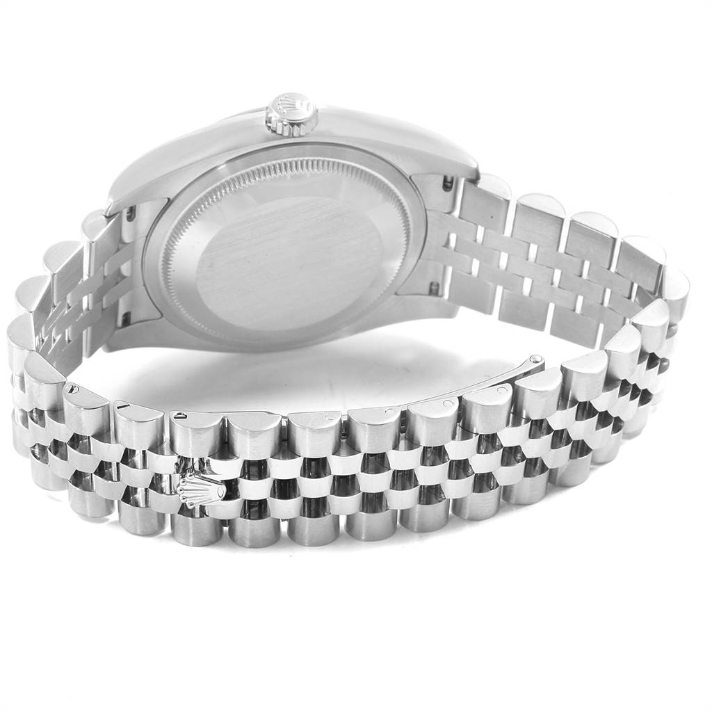This image shows the back and bracelet of a Rolex Datejust 116200 Men's Stainless Steel Silver Dial 116200 Men's Stainless Steel Silver Dial watch, highlighting the Jubilee bracelet and case back.