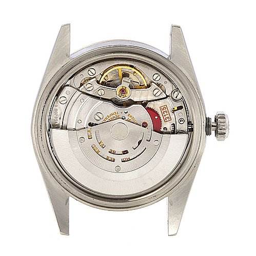 This image shows the internal movement mechanism of a Rolex Datejust 16234 Men's Stainless Steel White Dial 16234 Men's Stainless Steel White Dial watch from a rear view angle without the caseback.