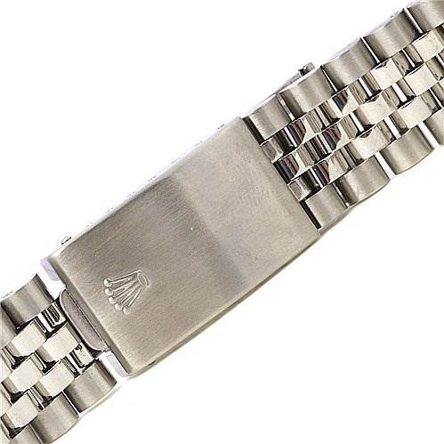 This image shows a close-up view of the bracelet clasp of a Rolex Datejust 16234 Men's Stainless Steel White Dial 16234 Men's Stainless Steel White Dial watch.
