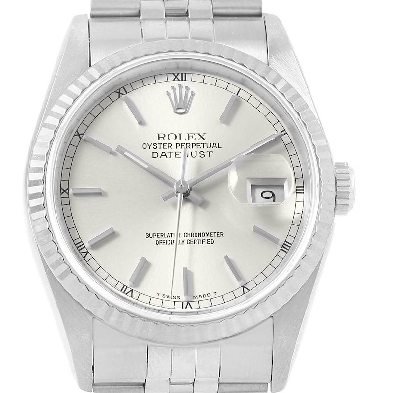 Rolex Datejust 36 Steel 18K White Gold Fluted Bezel Mens Watch 16234 SwissWatchExpo