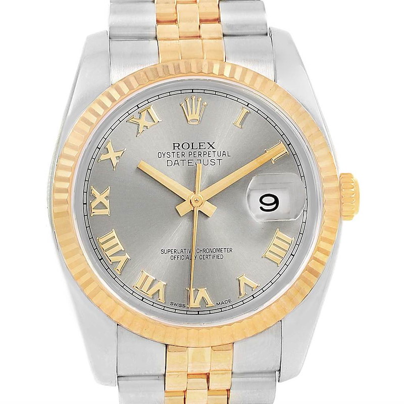 Rolex Datejust Steel Yellow Gold Rhodium Roman Dial Mens Watch 116233 SwissWatchExpo