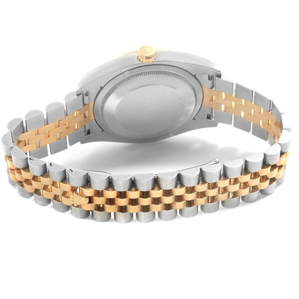 The image shows the back case and bracelet of a Rolex Datejust 116233 Men's Stainless Steel Silver Dial 116233 Men's Stainless Steel Silver Dial model, highlighting its two-tone metal design.