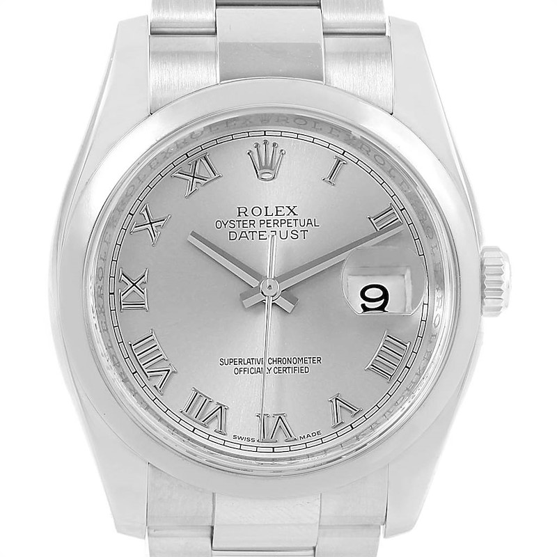 Rolex Datejust 36mm Silver Roman Dial Steel Mens Watch 116200 SwissWatchExpo