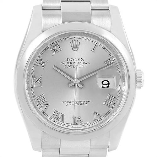 Photo of Rolex Datejust 36mm Silver Roman Dial Steel Mens Watch 116200