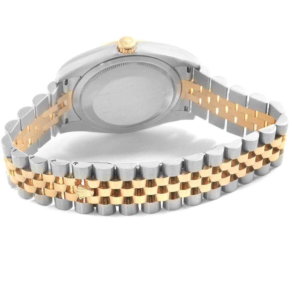 The image shows the back case and bracelet of a Rolex Datejust 116233 Men's Stainless Steel White Dial 116233 Men's Stainless Steel White Dial watch, viewed from an angle above.