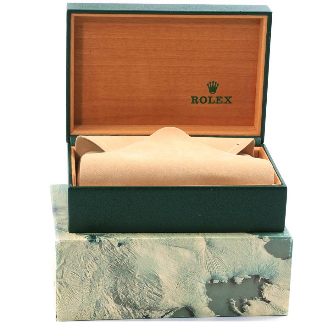 This image shows an open box designed for a Rolex Datejust 16233 Men
s Steel and Gold (two tone) White Dial 16233 Men
s Steel and Gold (two tone) White Dial watch, containing a cushion inside.
