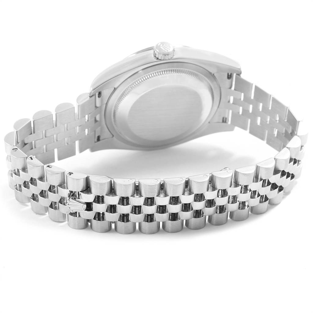 The image shows the back case and bracelet of a Rolex Datejust 116244 Men's Stainless Steel Mother of Pearl Dial 116244 Men's Stainless Steel Mother of Pearl Dial watch from a rear angle.