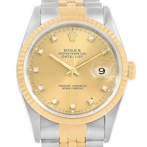 Photo of Rolex Datejust 36 Steel 18K Yellow Gold Diamond Unisex Watch 16233